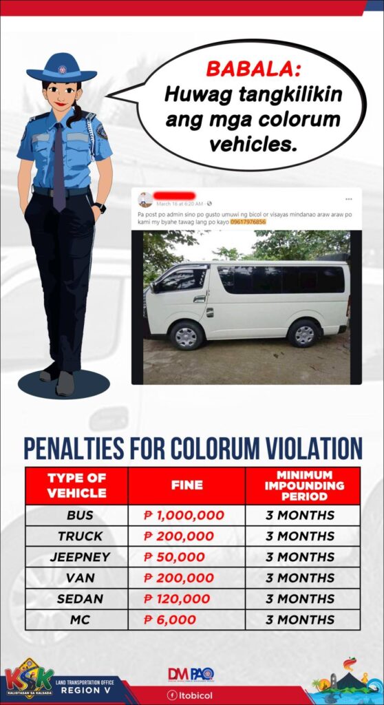 penalties fines colorum vehicles philippines